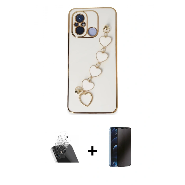 MARSİLYAN™- Redmi 12C Kılıf Nova Işık Prime - Siyah 3D Antistatik Hayalet Cam Ekran Koruyucu + Kamera Lens Koruma Cam - SF