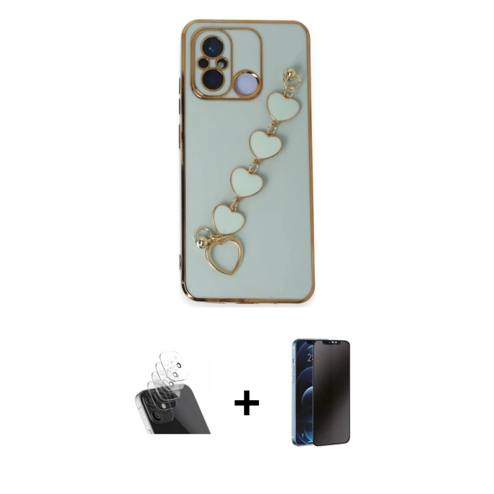MARSİLYAN™- Redmi 12C Kılıf Nova Işık Prime - Siyah 3D Antistatik Hayalet Cam Ekran Koruyucu + Kamera Lens Koruma Cam - SF