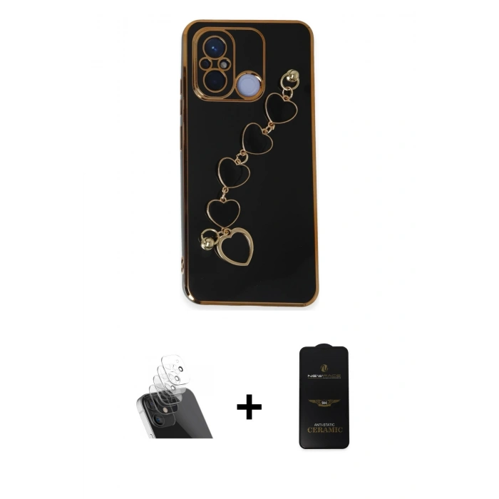 MARSİLYAN™- Redmi 12C Kılıf Nova Işık Prime - Siyah 6D Antistatik Mat Seramik Hayalet Nano Ekran Koruyucu + Kamera Lens Koruma Cam - SF