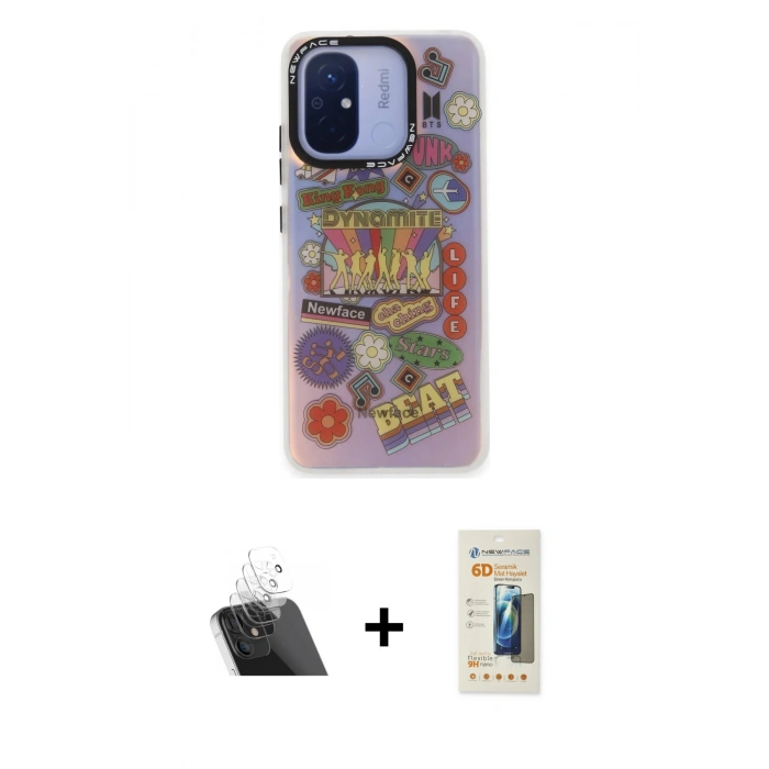 MARSİLYAN™- Redmi 12C Kılıf Siluet Çizgi Koleksiyonu - Siyah 6D Mat Seramik Hayalet Nano Ekran Koruyucu + Kamera Lens Koruma Cam - SF