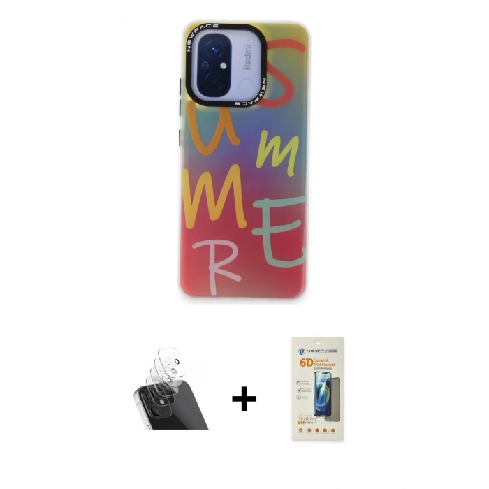 MARSİLYAN™- Redmi 12C Kılıf Siluet Çizgi Koleksiyonu - Siyah 6D Mat Seramik Hayalet Nano Ekran Koruyucu + Kamera Lens Koruma Cam - SF