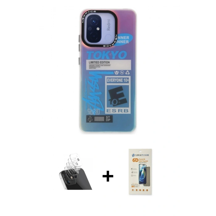 MARSİLYAN™- Redmi 12C Kılıf Siluet Çizgi Koleksiyonu - Siyah 6D Mat Seramik Hayalet Nano Ekran Koruyucu + Kamera Lens Koruma Cam - SF