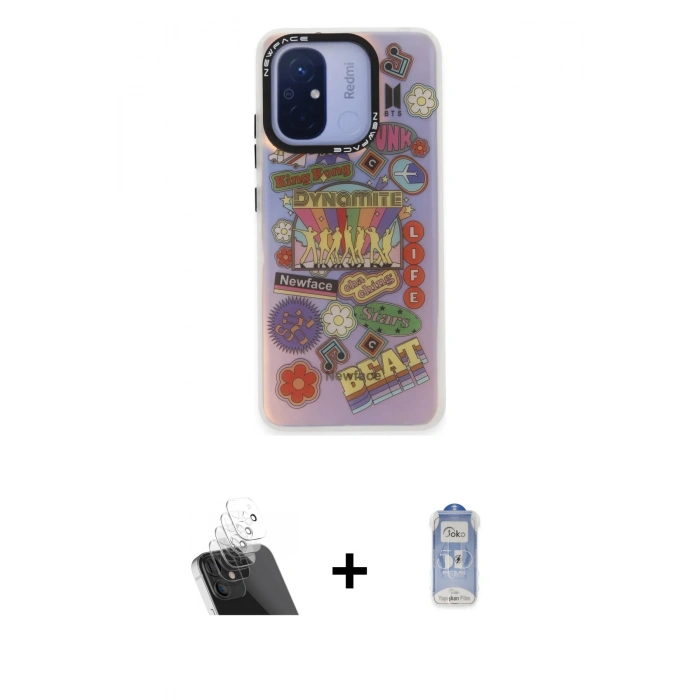 MARSİLYAN™- Redmi 12C Kılıf Siluet Çizgi Koleksiyonu - Siyah Joko Magic 5D Cam + Kamera Lens Koruma Cam - SF