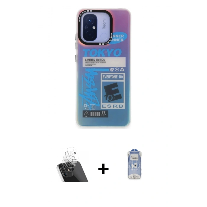 MARSİLYAN™- Redmi 12C Kılıf Siluet Çizgi Koleksiyonu - Siyah Joko Magic 5D Cam + Kamera Lens Koruma Cam - SF