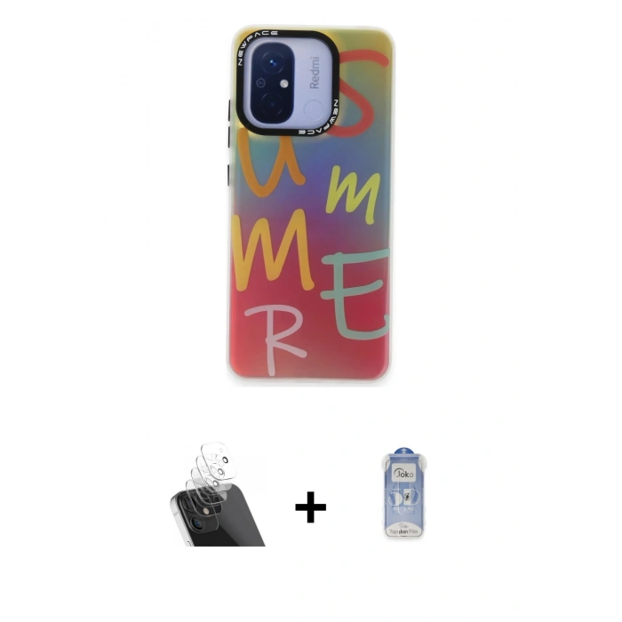 MARSİLYAN™- Redmi 12C Kılıf Siluet Çizgi Koleksiyonu - Siyah Joko Magic 5D Cam + Kamera Lens Koruma Cam - SF