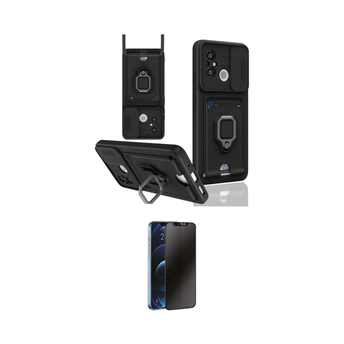 MARSİLYAN™- Redmi 12C Kılıf Vadi Form Prime - Siyah 3D Antistatik Hayalet Cam Ekran Koruyucu