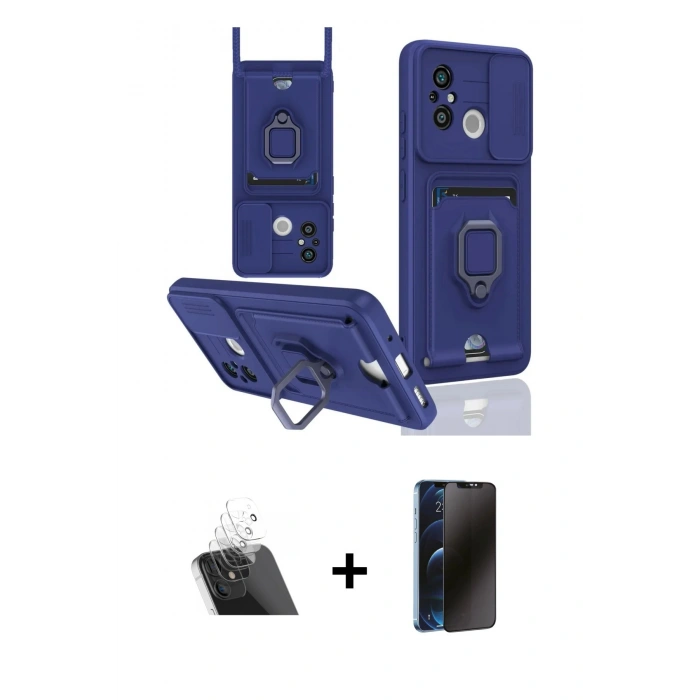 MARSİLYAN™- Redmi 12C Kılıf Vadi Form Prime - Siyah 3D Antistatik Hayalet Cam Ekran Koruyucu + Kamera Lens Koruma Cam - SF