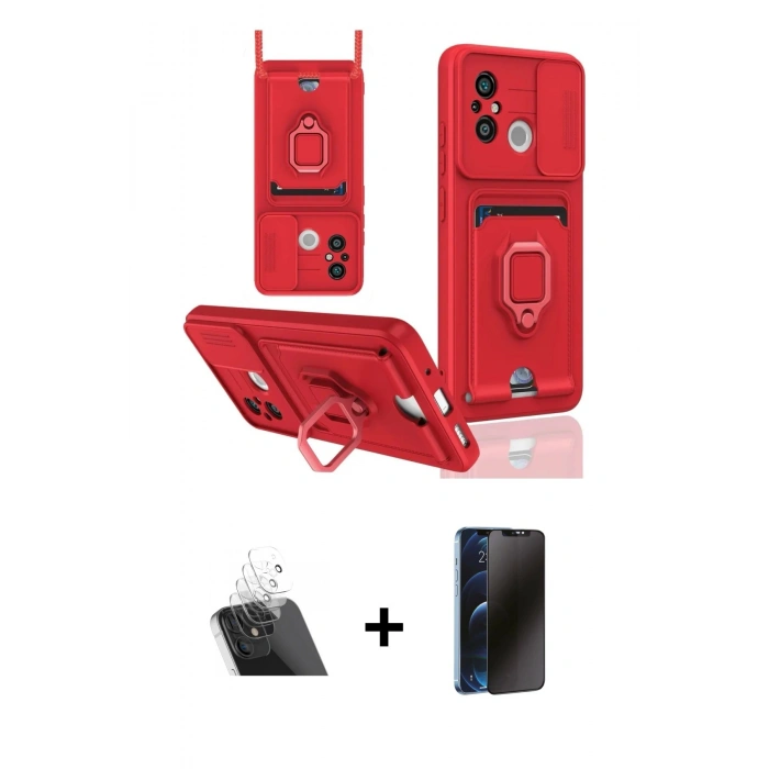 MARSİLYAN™- Redmi 12C Kılıf Vadi Form Prime - Siyah 3D Antistatik Hayalet Cam Ekran Koruyucu + Kamera Lens Koruma Cam - SF