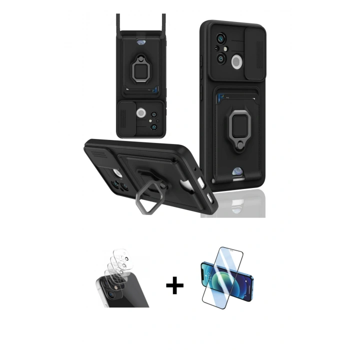MARSİLYAN™- Redmi 12C Kılıf Vadi Form Prime - Siyah 3D Antistatik Seramik Nano Ekran Koruyucu + Kamera Lens Koruma Cam - SF