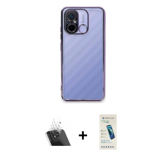 MARSİLYAN™- Redmi 12C Kılıf Vadi Minimal - Şeffaf Pasifik Cam Ekran Koruyucu + Kamera Lens Koruma Cam - SF
