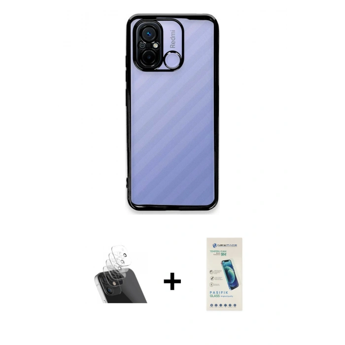 MARSİLYAN™- Redmi 12C Kılıf Vadi Minimal - Şeffaf Pasifik Cam Ekran Koruyucu + Kamera Lens Koruma Cam - SF