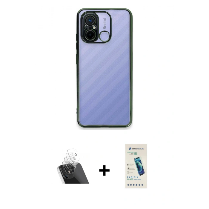MARSİLYAN™- Redmi 12C Kılıf Vadi Minimal - Şeffaf Pasifik Cam Ekran Koruyucu + Kamera Lens Koruma Cam - SF