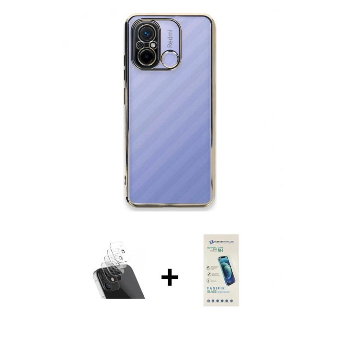 MARSİLYAN™- Redmi 12C Kılıf Vadi Minimal - Şeffaf Pasifik Cam Ekran Koruyucu + Kamera Lens Koruma Cam - SF