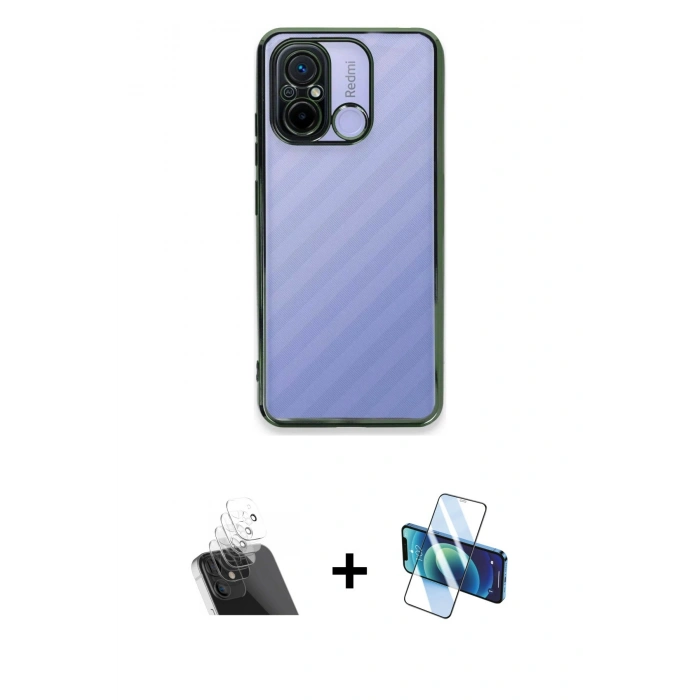 MARSİLYAN™- Redmi 12C Kılıf Vadi Minimal - Siyah 3D Antistatik Seramik Nano Ekran Koruyucu + Kamera Lens Koruma Cam - SF