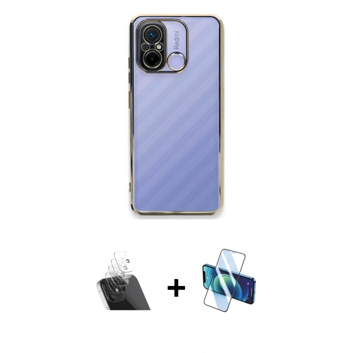 MARSİLYAN™- Redmi 12C Kılıf Vadi Minimal - Siyah 3D Antistatik Seramik Nano Ekran Koruyucu + Kamera Lens Koruma Cam - SF