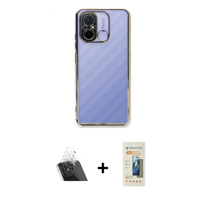 MARSİLYAN™- Redmi 12C Kılıf Vadi Minimal - Siyah 6D Mat Seramik Hayalet Nano Ekran Koruyucu + Kamera Lens Koruma Cam - SF