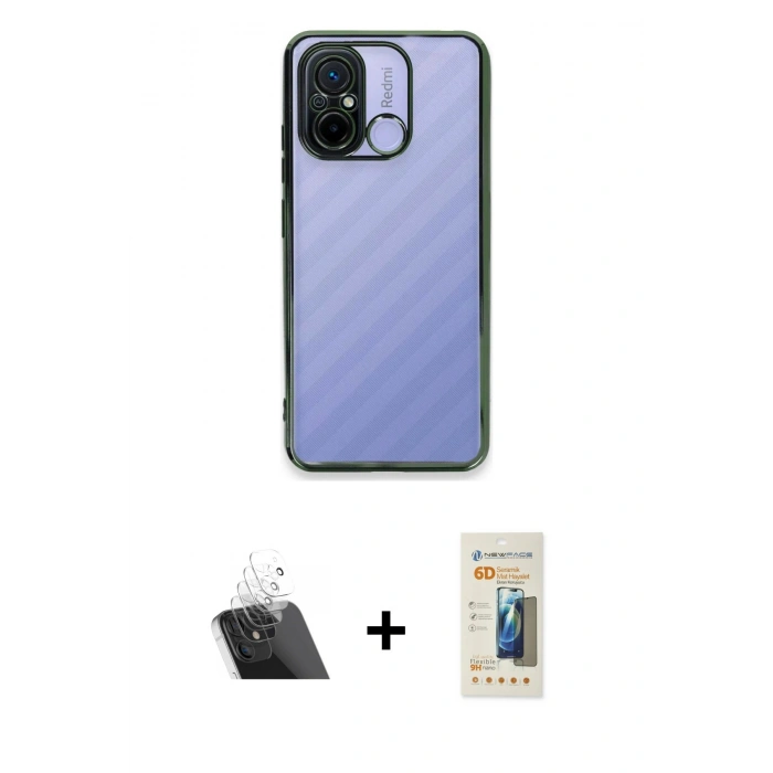 MARSİLYAN™- Redmi 12C Kılıf Vadi Minimal - Siyah 6D Mat Seramik Hayalet Nano Ekran Koruyucu + Kamera Lens Koruma Cam - SF