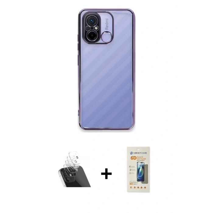 MARSİLYAN™- Redmi 12C Kılıf Vadi Minimal - Siyah 6D Mat Seramik Hayalet Nano Ekran Koruyucu + Kamera Lens Koruma Cam - SF