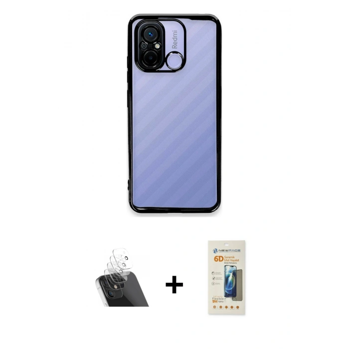 MARSİLYAN™- Redmi 12C Kılıf Vadi Minimal - Siyah 6D Mat Seramik Hayalet Nano Ekran Koruyucu + Kamera Lens Koruma Cam - SF