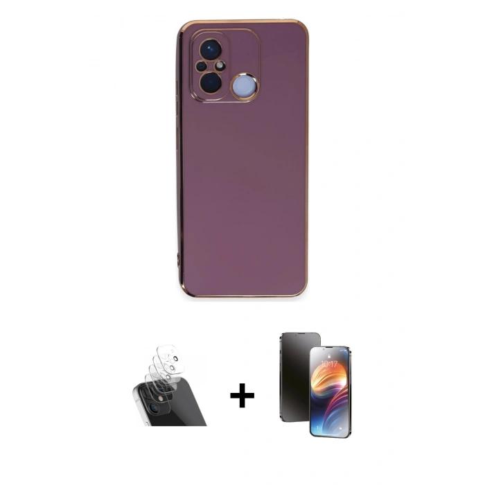 MARSİLYAN™- Redmi 12C Kılıf Yankı Serisi - Siyah 3D Antistatik Mat Seramik Nano Ekran Koruyucu + Kamera Lens Koruma Cam - SF