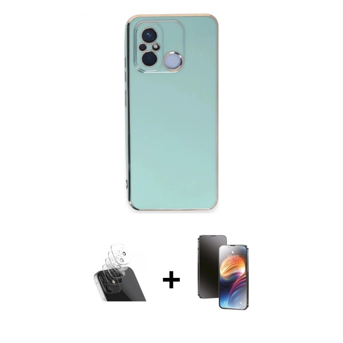MARSİLYAN™- Redmi 12C Kılıf Yankı Serisi - Siyah 3D Antistatik Mat Seramik Nano Ekran Koruyucu + Kamera Lens Koruma Cam - SF