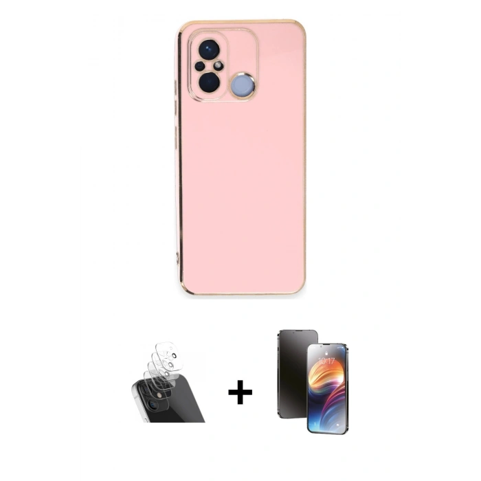 MARSİLYAN™- Redmi 12C Kılıf Yankı Serisi - Siyah 3D Antistatik Mat Seramik Nano Ekran Koruyucu + Kamera Lens Koruma Cam - SF