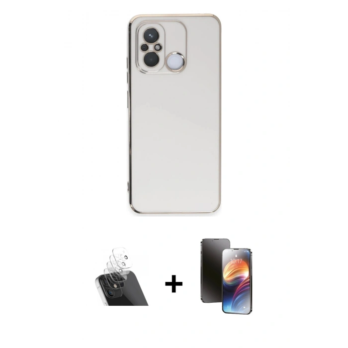 MARSİLYAN™- Redmi 12C Kılıf Yankı Serisi - Siyah 3D Antistatik Mat Seramik Nano Ekran Koruyucu + Kamera Lens Koruma Cam - SF