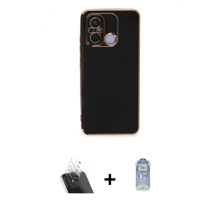 MARSİLYAN™- Redmi 12C Kılıf Yankı Serisi - Siyah Joko Magic 5D Cam + Kamera Lens Koruma Cam - SF