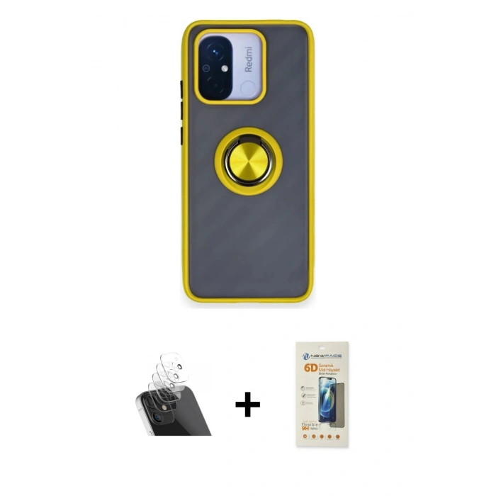 MARSİLYAN™- Redmi 12C Kılıf Yörünge Çizgi - Siyah 6D Mat Seramik Hayalet Nano Ekran Koruyucu + Kamera Lens Koruma Cam - SF