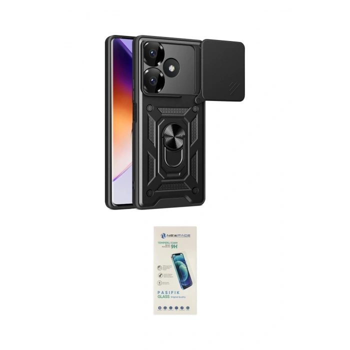 MARSİLYAN™- Redmi 13 4G Kılıf Ahenk Klasik - Şeffaf Pasifik Cam Ekran Koruyucu