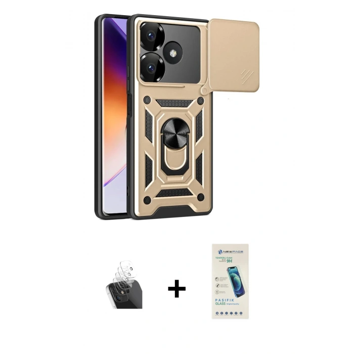 MARSİLYAN™- Redmi 13 4G Kılıf Ahenk Klasik - Şeffaf Pasifik Cam Ekran Koruyucu + Kamera Lens Koruma Cam - SF