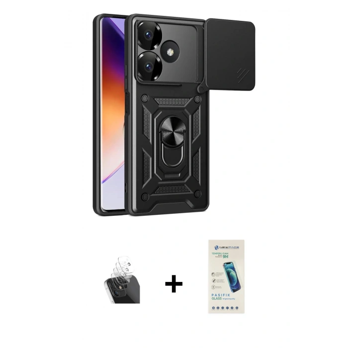 MARSİLYAN™- Redmi 13 4G Kılıf Ahenk Klasik - Şeffaf Pasifik Cam Ekran Koruyucu + Kamera Lens Koruma Cam - SF