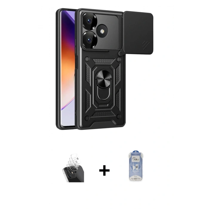MARSİLYAN™- Redmi 13 4G Kılıf Ahenk Klasik - Siyah Joko Magic 5D Cam + Kamera Lens Koruma Cam - SF