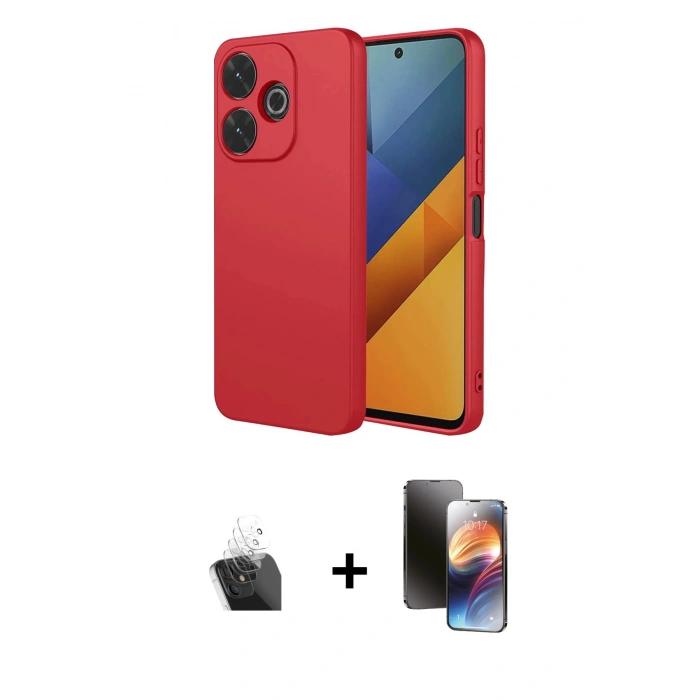 MARSİLYAN™- Redmi 13 4G Kılıf Ahenk Serisi - Siyah 3D Antistatik Mat Seramik Nano Ekran Koruyucu + Kamera Lens Koruma Cam - SF