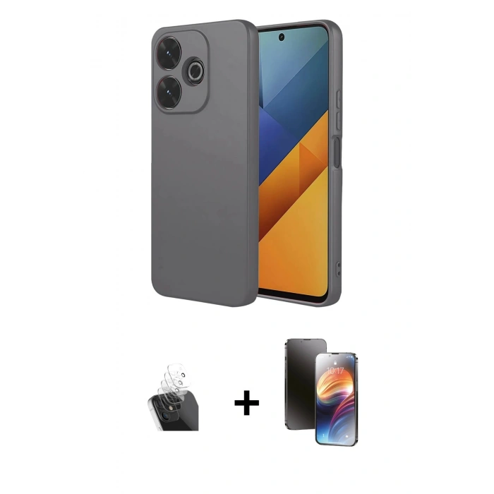 MARSİLYAN™- Redmi 13 4G Kılıf Ahenk Serisi - Siyah 3D Antistatik Mat Seramik Nano Ekran Koruyucu + Kamera Lens Koruma Cam - SF
