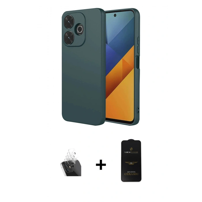 MARSİLYAN™- Redmi 13 4G Kılıf Ahenk Serisi - Siyah 6D Antistatik Mat Seramik Hayalet Nano Ekran Koruyucu + Kamera Lens Koruma Cam - SF