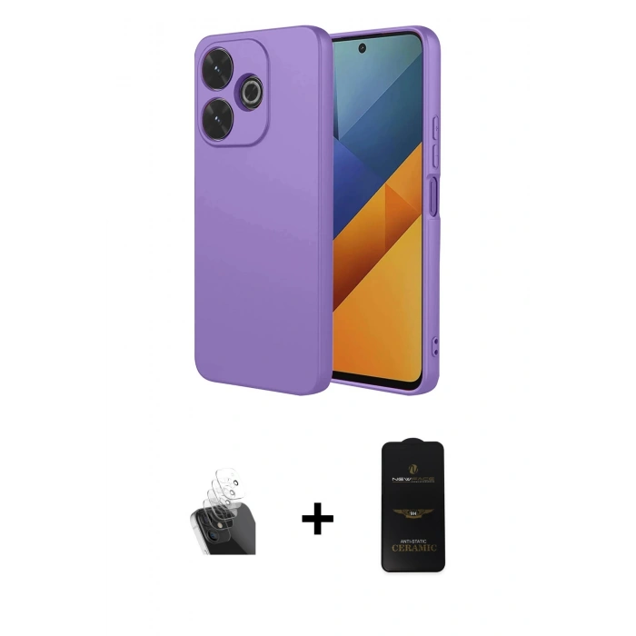 MARSİLYAN™- Redmi 13 4G Kılıf Ahenk Serisi - Siyah 6D Antistatik Mat Seramik Hayalet Nano Ekran Koruyucu + Kamera Lens Koruma Cam - SF