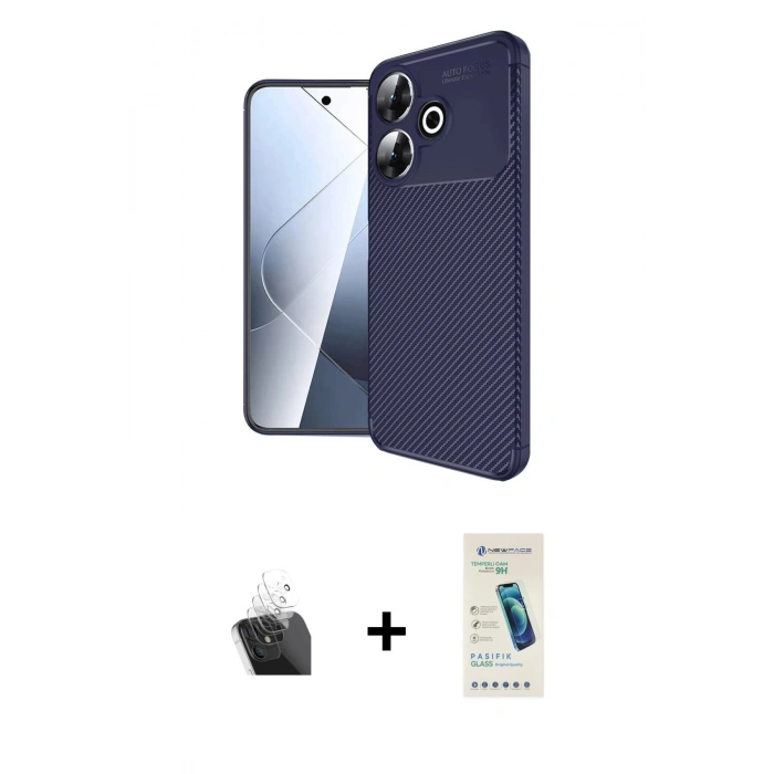 MARSİLYAN™- Redmi 13 4G Kılıf Eksen Form Prime - Şeffaf Pasifik Cam Ekran Koruyucu + Kamera Lens Koruma Cam - SF