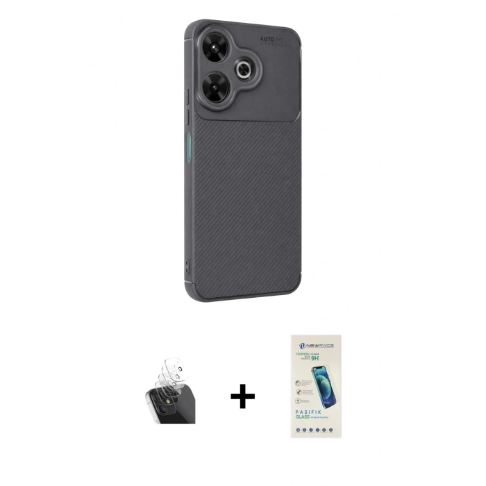 MARSİLYAN™- Redmi 13 4G Kılıf Eksen Form Prime - Şeffaf Pasifik Cam Ekran Koruyucu + Kamera Lens Koruma Cam - SF