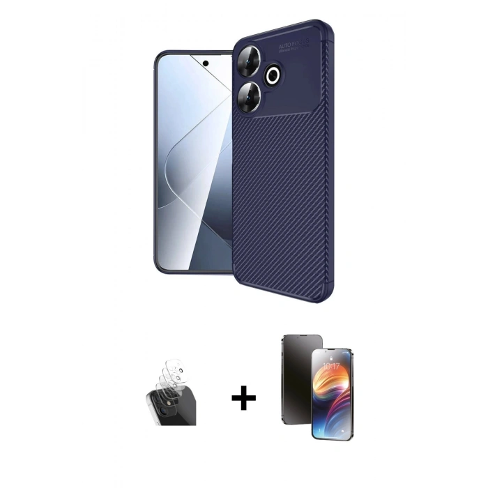 MARSİLYAN™- Redmi 13 4G Kılıf Eksen Form Prime - Siyah 3D Antistatik Mat Seramik Nano Ekran Koruyucu + Kamera Lens Koruma Cam - SF