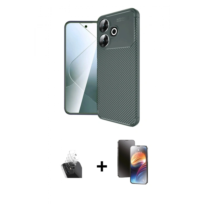 MARSİLYAN™- Redmi 13 4G Kılıf Eksen Form Prime - Siyah 3D Antistatik Mat Seramik Nano Ekran Koruyucu + Kamera Lens Koruma Cam - SF