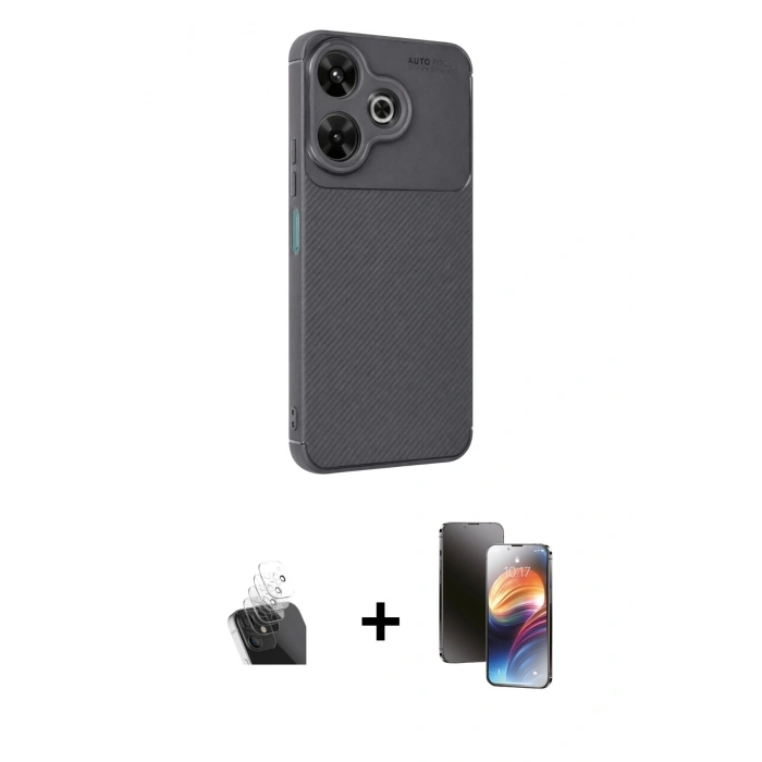 MARSİLYAN™- Redmi 13 4G Kılıf Eksen Form Prime - Siyah 3D Antistatik Mat Seramik Nano Ekran Koruyucu + Kamera Lens Koruma Cam - SF