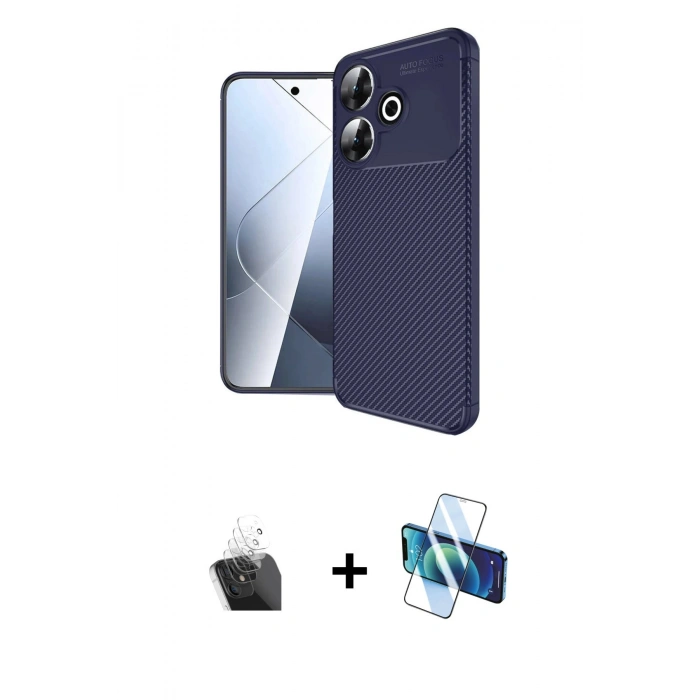 MARSİLYAN™- Redmi 13 4G Kılıf Eksen Form Prime - Siyah 3D Antistatik Seramik Nano Ekran Koruyucu + Kamera Lens Koruma Cam - SF