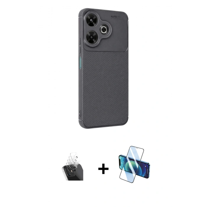 MARSİLYAN™- Redmi 13 4G Kılıf Eksen Form Prime - Siyah 3D Antistatik Seramik Nano Ekran Koruyucu + Kamera Lens Koruma Cam - SF