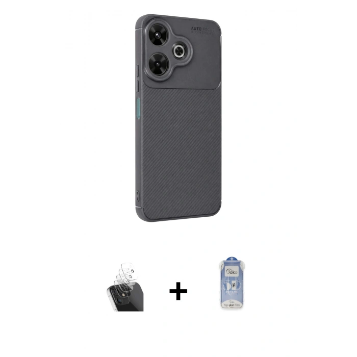 MARSİLYAN™- Redmi 13 4G Kılıf Eksen Form Prime - Siyah Joko Magic 5D Cam + Kamera Lens Koruma Cam - SF