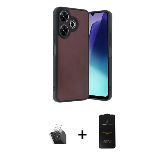 MARSİLYAN™- Redmi 13 4G Kılıf Kıvılcım Işık Serisi - Siyah 6D Antistatik Mat Seramik Hayalet Nano Ekran Koruyucu + Kamera Lens Koruma Cam - SF