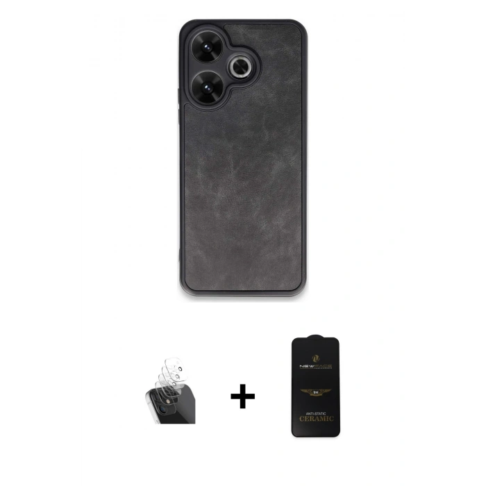 MARSİLYAN™- Redmi 13 4G Kılıf Kıvılcım Işık Serisi - Siyah 6D Antistatik Mat Seramik Hayalet Nano Ekran Koruyucu + Kamera Lens Koruma Cam - SF
