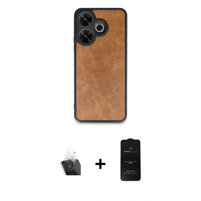 MARSİLYAN™- Redmi 13 4G Kılıf Kıvılcım Işık Serisi - Siyah 6D Antistatik Mat Seramik Hayalet Nano Ekran Koruyucu + Kamera Lens Koruma Cam - SF