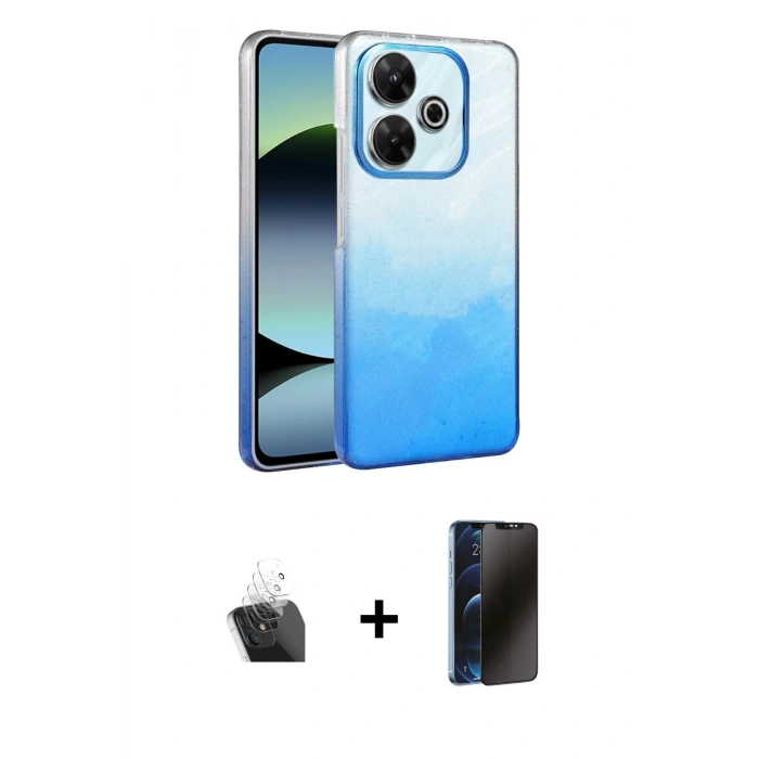 MARSİLYAN™- Redmi 13 4G Kılıf Kıvılcım Minimal Özel Seri - Siyah 3D Antistatik Hayalet Cam Ekran Koruyucu + Kamera Lens Koruma Cam - SF