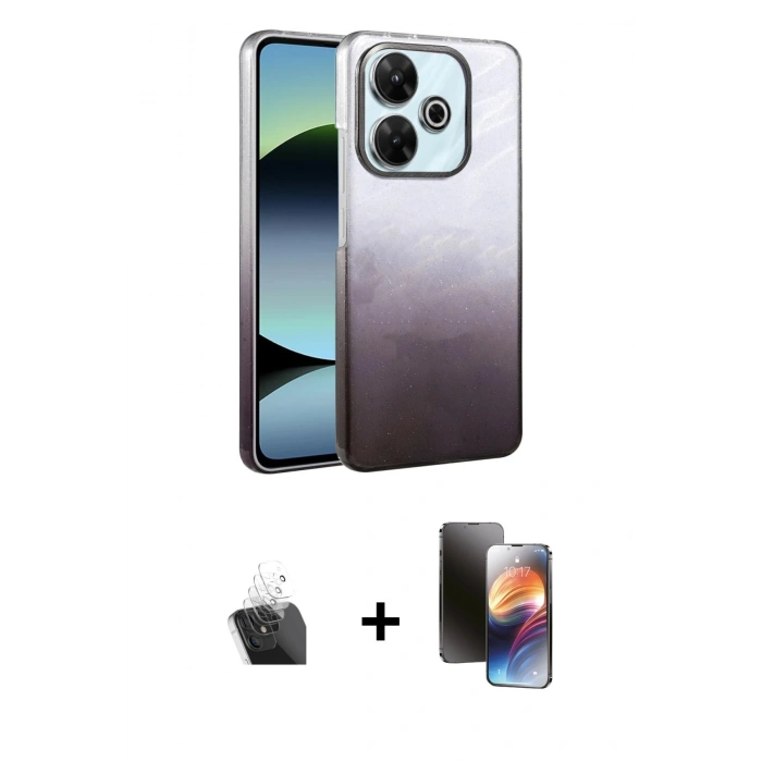 MARSİLYAN™- Redmi 13 4G Kılıf Kıvılcım Minimal Özel Seri - Siyah 3D Antistatik Mat Seramik Nano Ekran Koruyucu + Şeffaf Kamera Lens Koruma Cam